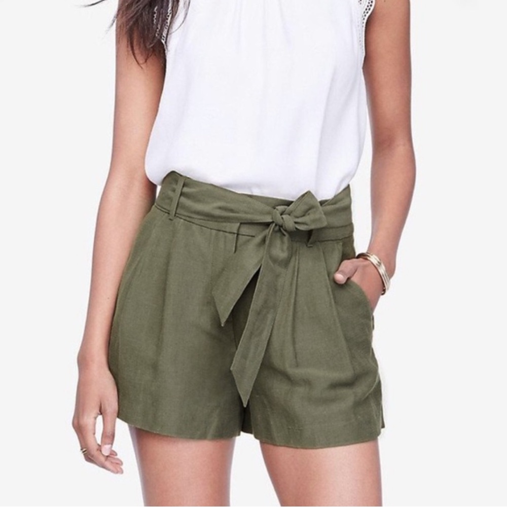 Ann Taylor High Waist Tie-Front Linen Blend Shorts